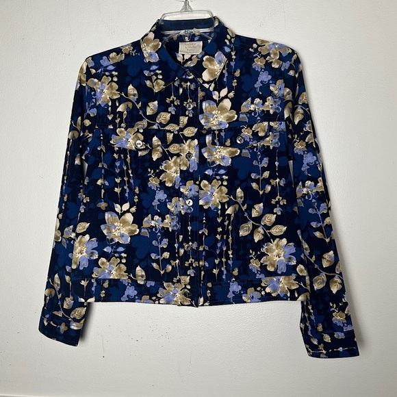 Baxter & Wells Jacket Blue Floral Boho Print Front Button Collared Lightweight - Picture 12 of 17